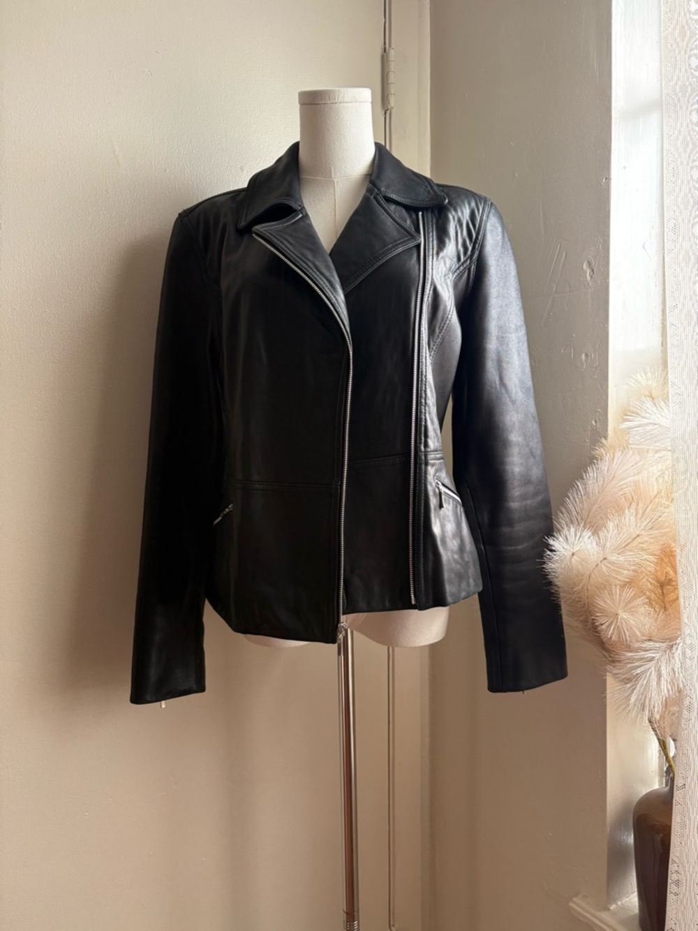 context y2k noir leather zip up biker jacket
